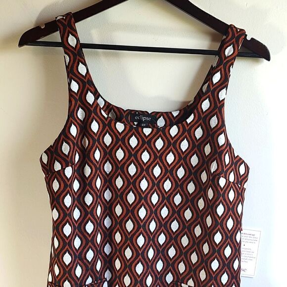 New With Tags Eclipse Size Small Sleeveless Retro Print Jumper With Flap Pockets - Picture 7 of 12